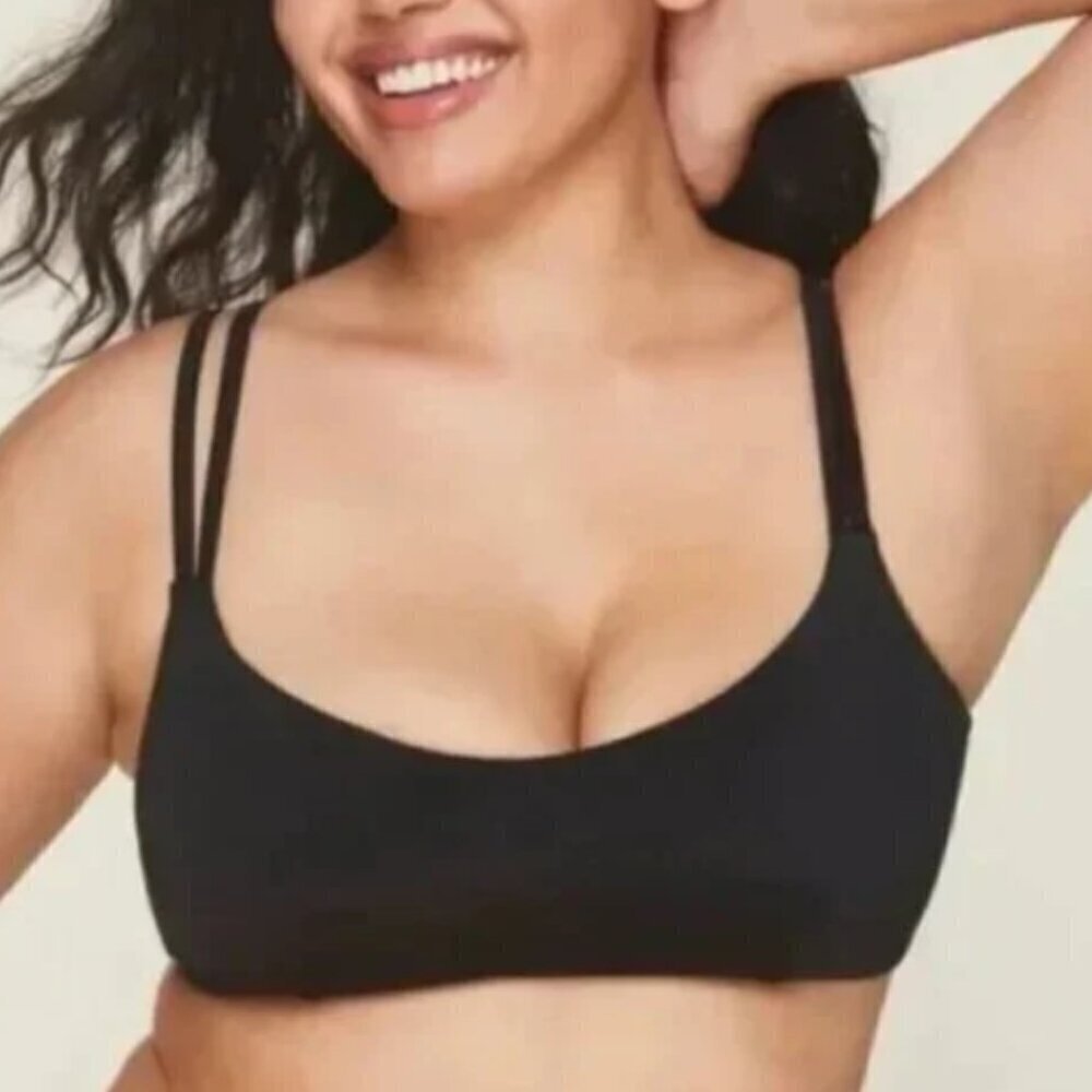 Andie Bikini Top Women's XS Black The Rockaway NWT Double Straps 1674